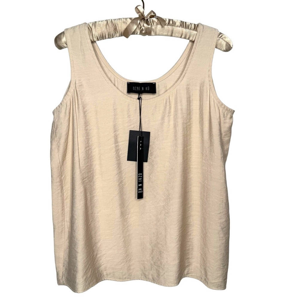 NWT Ozai N Ku Tank Top Small Neutral Silky Satin Minimalist Capsule Wardrobe